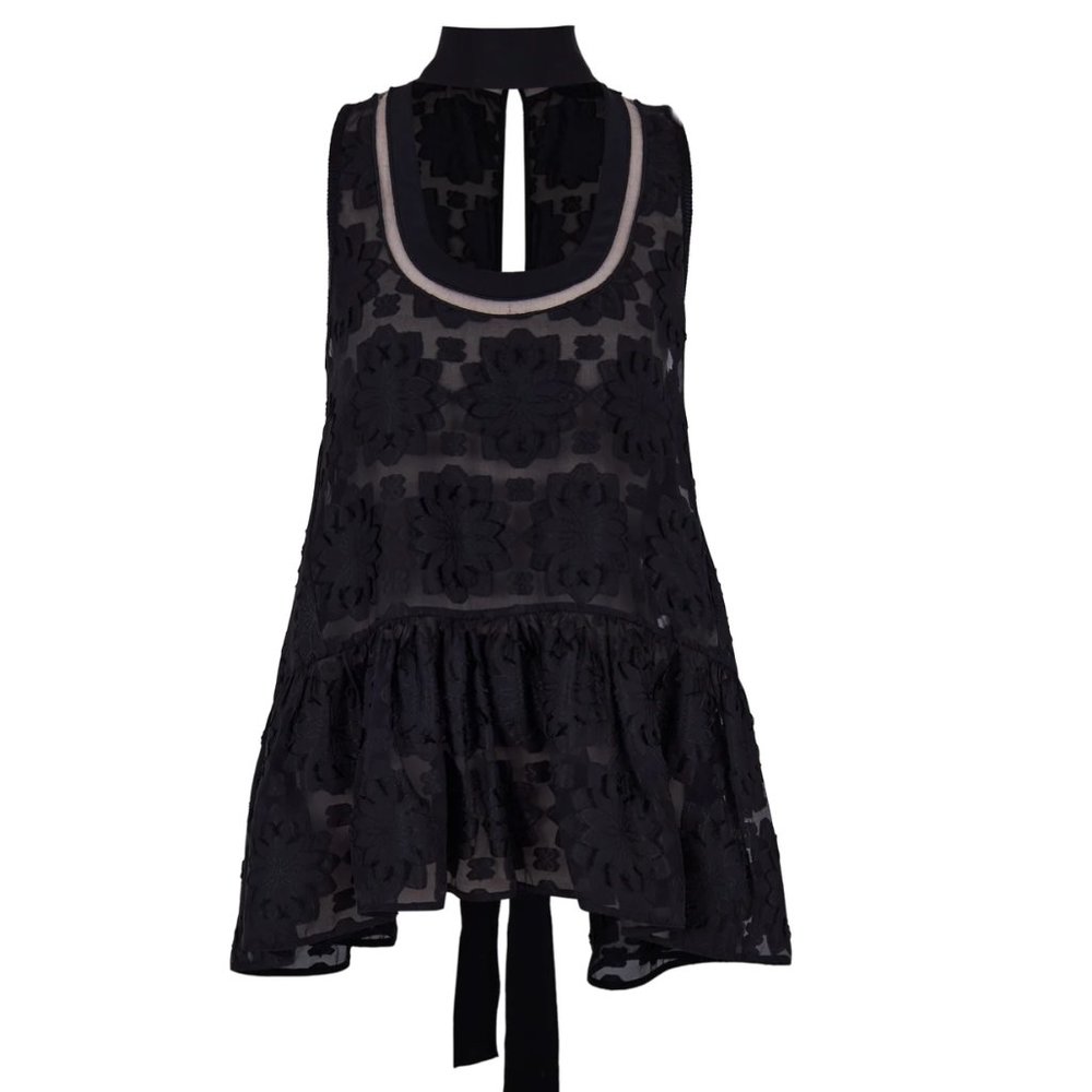 BRAND NEW Fendi Floral Detail Mesh Bow Black Top